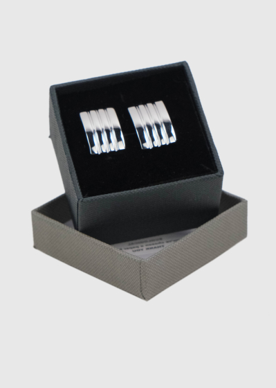 Silver-colored men's rectangular cufflinks