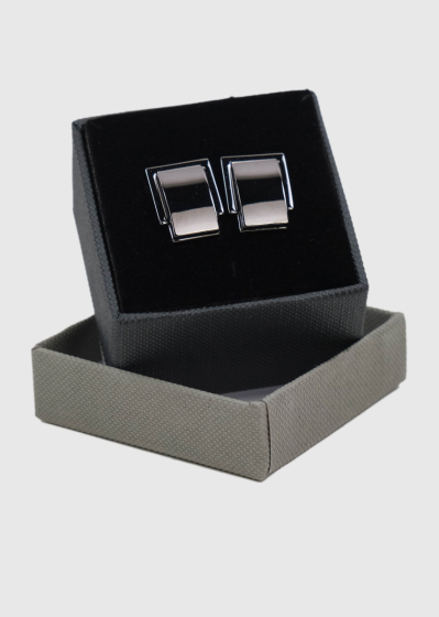 Silver-colored men's rectangular cufflinks
