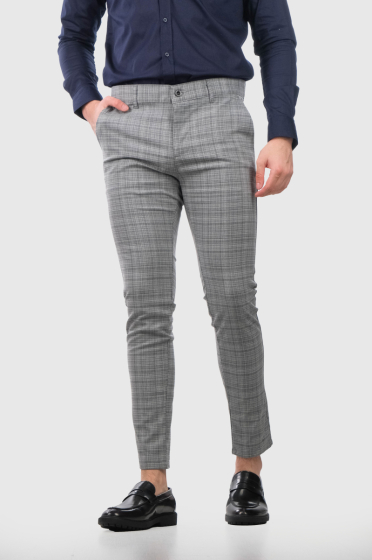 Calvino Slim Fit серые мужские брюки в клетку