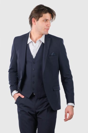 Acacio  Slim Fit dark blue woolen men's suit 