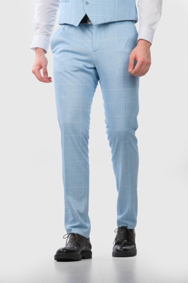 Eduardo light blue checkered men's trousers