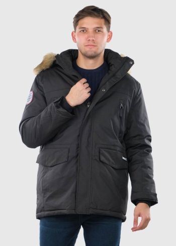 Giovanbattista black mens parka with fur trim
