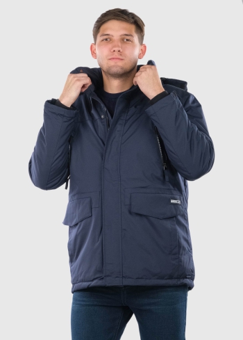Giovanbattista dark blue mens parka with fur trim