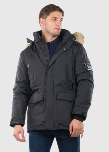 Giotto black mens parka with fur trim
