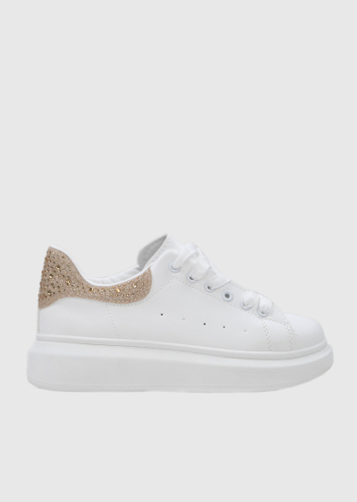 Yesenia white women's sneakers with rhinestones