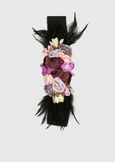 Reyes черный женский пояс с цветочной аппликацией