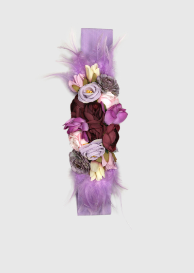 Querubina purple women's belt with flower appliqué