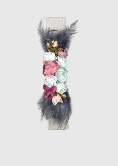 Quinta grey women's belt with flower appliqué