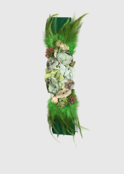 Quintina green women's belt with flower appliqué