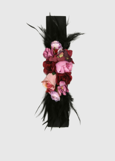 Quirina black women's belt with flower appliqué