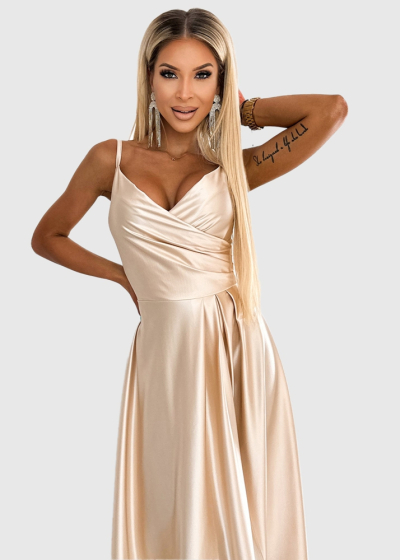 Grazia beige evening dress with split