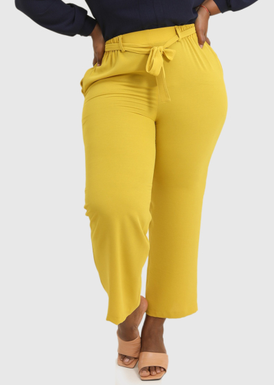 Paula Plus Size yellow women's belted pants