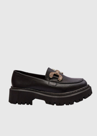 Artura black women's metal buckles loafers