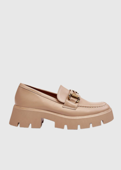 Arsenia beige metal buckles loafers