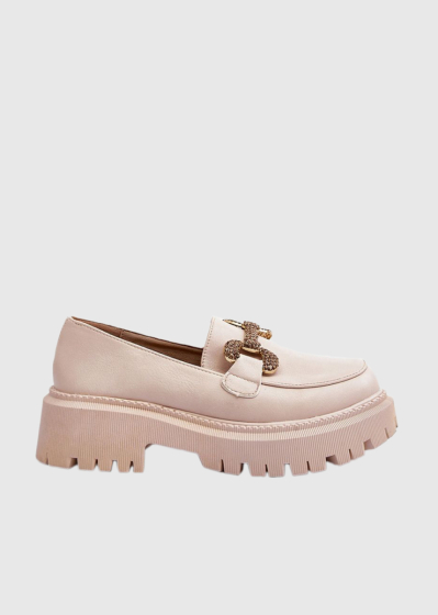 Belén light beige metal buckles loafers