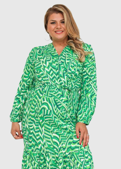 Apolonia Plus Size green long patterned dress 