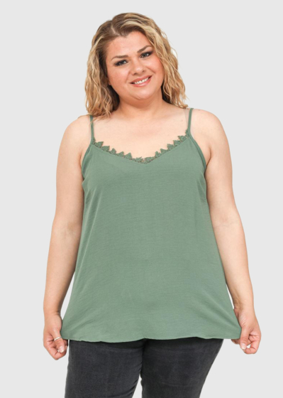 Águeda Plus Size khaki thin shoulder straps top