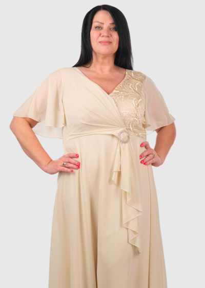 Hilary Plus Size beige long evening dress
