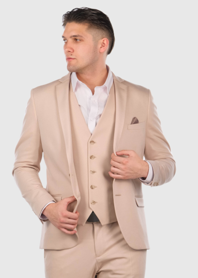 Constancio Slim Fit beige men's suit