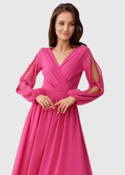Kelly pink long sleeve evening dress