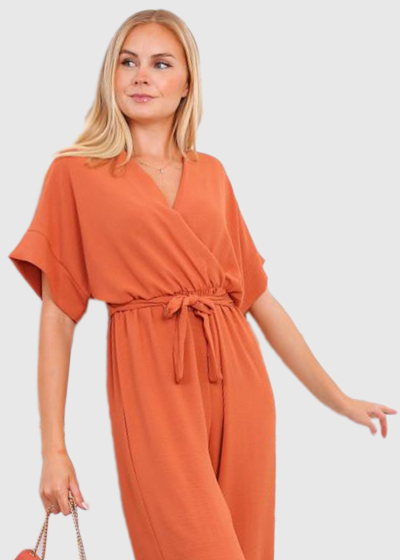 Debora orange V-neck jumpsuit