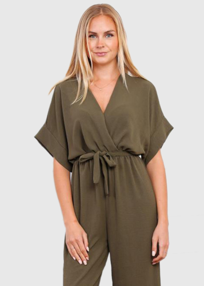 Debora khaki V-neck jumpsuit