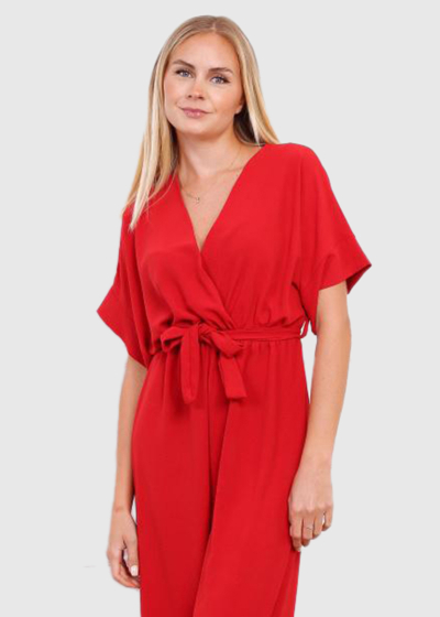 Debora red V-neck jumpsuit