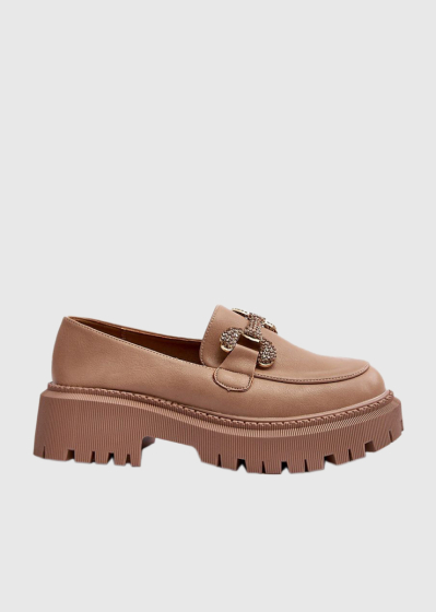 Honorata dark beige metal buckles loafers