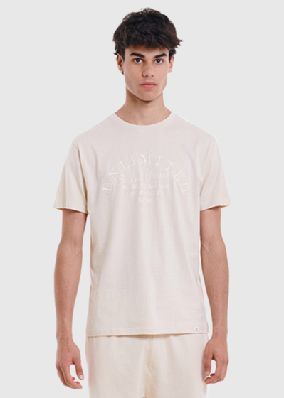 Isaac beige men's t-shirt with a sign