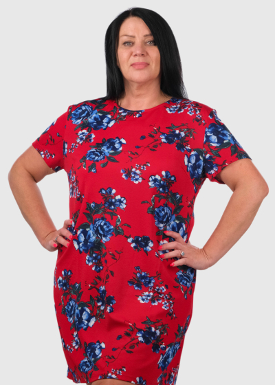 Celina Plus Size red short floral printed dress 
