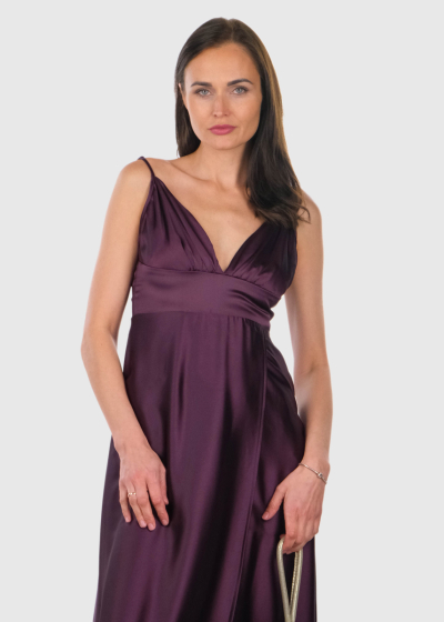 Justina dark purple evening dress with split