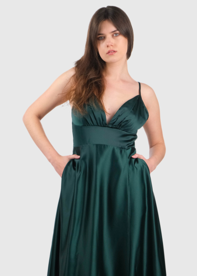 Justina dark green evening dress with split