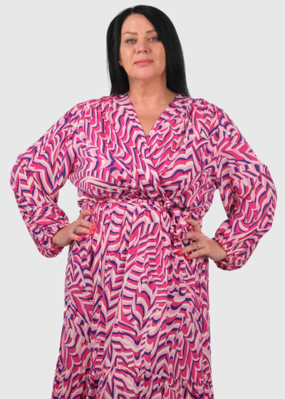 Apolonia Plus Size pink long patterned dress 