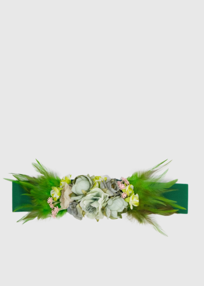 Malvina green belt with flower appliqué