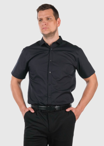 Josué Slim Fit черная рубашка с короткими рукавами