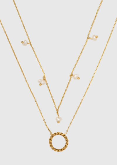 Daiane gold-colored necklace set with pearls