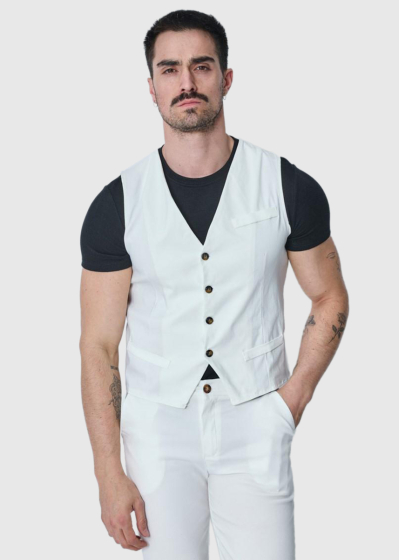 Luigino white mens classic vest
