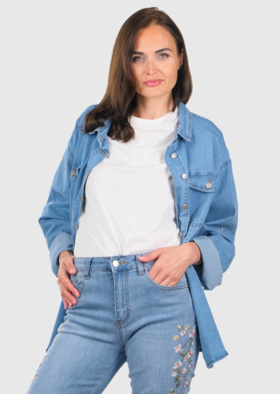 Azura Plus Size blue denim jacket with buttons