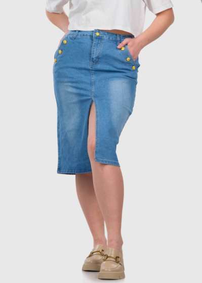 Asuna Plus Size blue denim skirt with split