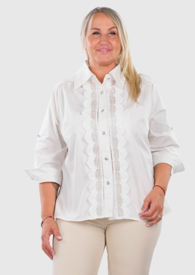 Adalheid Plus Size white blouse with lace inserts