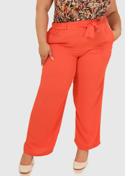 Paula Plus Size orange women's belted pants
