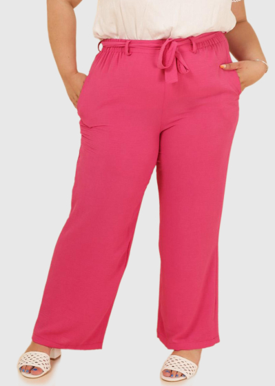 Paula Plus Size pink women's belted pants
