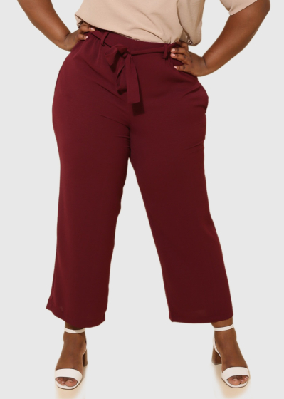 Paula Plus Size bordo women's belted pants