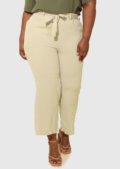 Paula Plus Size beige women's belted pants