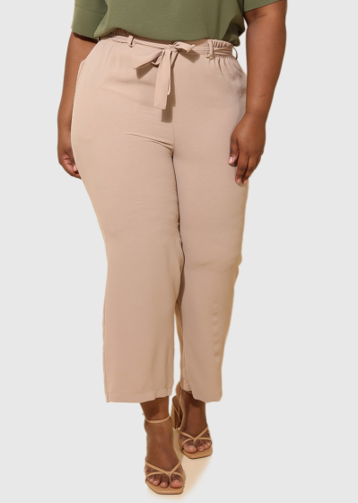 Paula Plus Size dark beige women's belted pants