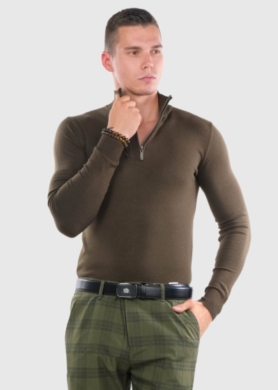 Costanzo khaki mens zipped sweater
