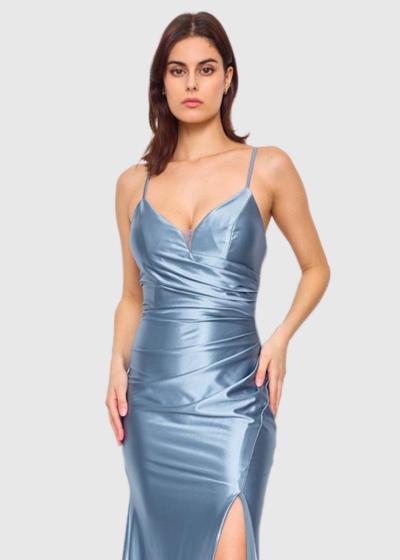 Arna blue split hem evening dress