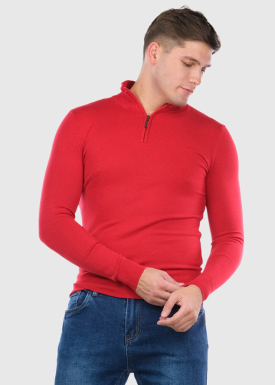 Costanzo red mens zipped sweater