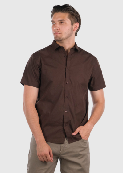 Josué Slim Fit dark brown short sleeve shirt