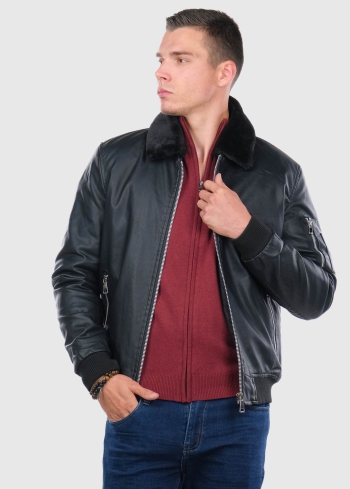 Faustino black jacket in faux leather with fur